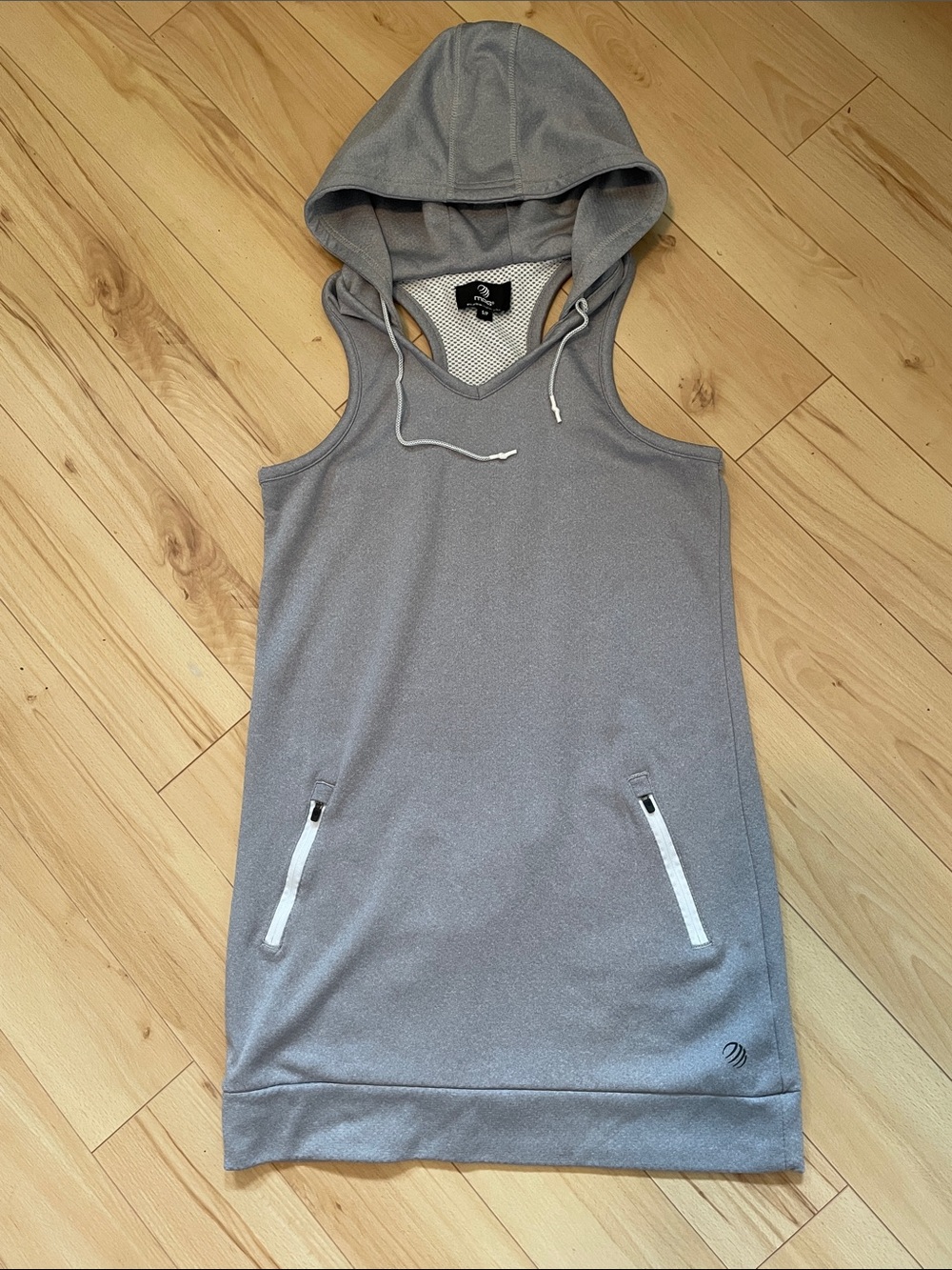 MPG Women’s Sz S Light Heather Gray Sleeveless Hooded Dress with Mesh Lining